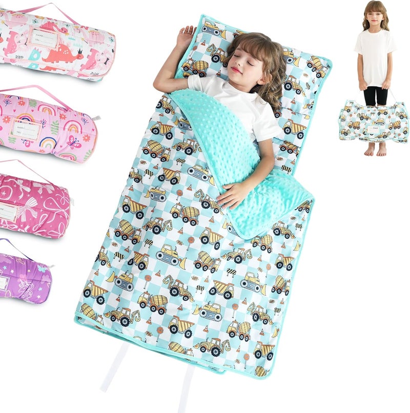 lasoftan Toddler Nap Mat for Preschool 50''x30'' Sleeping Mat with Removable Pillow and Minky Blanket for Kids Ages 3-7 Roll Up Soft Sleeping Bag for Boys Girls Kindergarten Daycare Sleepover - Image 1